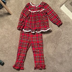 Little Me Red Plaid Kids Pajama Set with Lace Trim